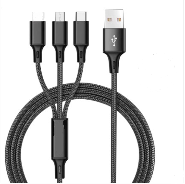 Durable Data 3 in 1 Fast USB Charging Cable Universal Multi Function cell phone/Type-C/Android Charger Cord