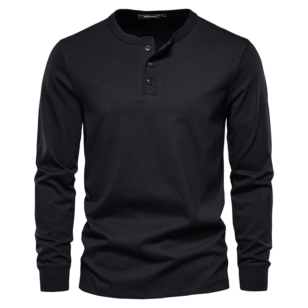 Men's Round Neck Bamboo Button Up Long Sleeved T-shirt Leisure Sweatshirt Sports Running Henley T Shirt