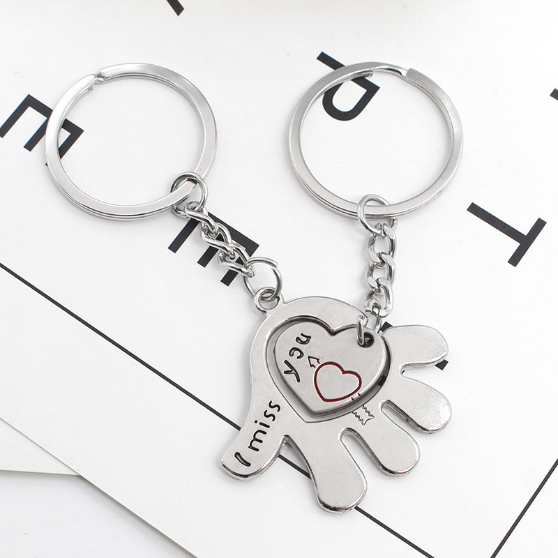 2pcs/Set Antique Silver Alloy  Matching Heart Lovers Couples Him And Her Keychains Key Ring - Valentines Gift