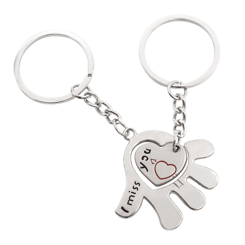 2pcs/Set Antique Silver Alloy  Matching Heart Lovers Couples Him And Her Keychains Key Ring - Valentines Gift