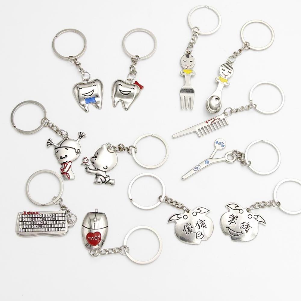 2pcs/Set Antique Silver Alloy  Matching Heart Lovers Couples Him And Her Keychains Key Ring - Valentines Gift