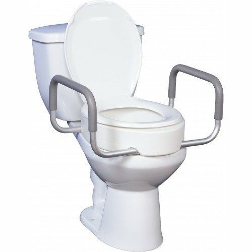 Tool free plastic removable and portable commode chair riser raised toilet seat with arm