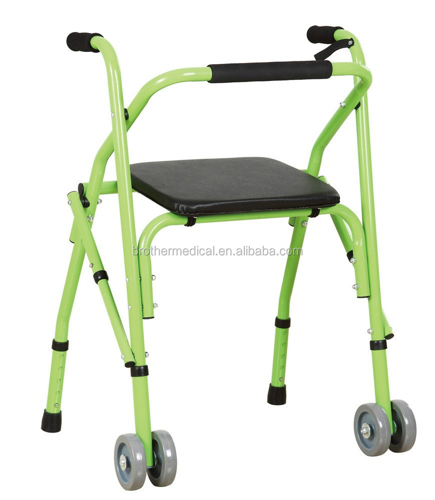 Popular folding aluminum walker with 4 leg wheels and portable kaye walker for adults.