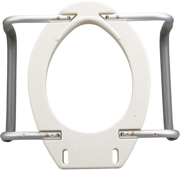 Tool free plastic removable and portable commode chair riser raised toilet seat with arm