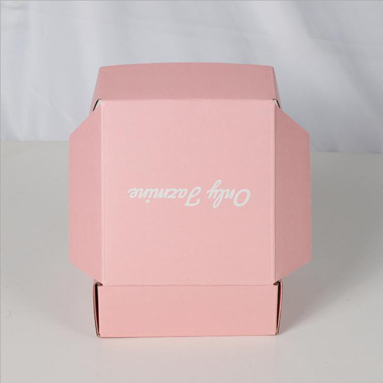 Custom recycled shipping box logo printed pink luxury corrugated folding kraft paper packaging clothing storage Box