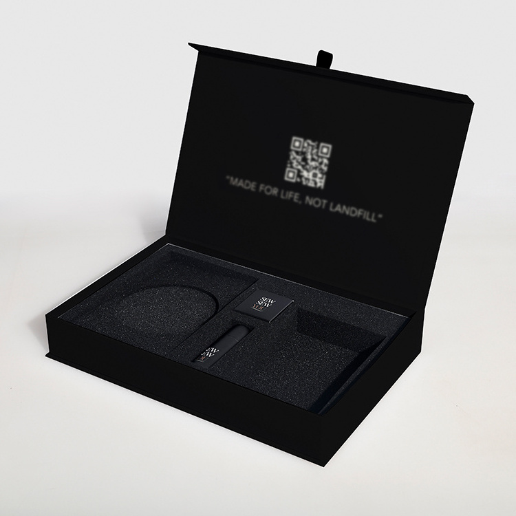 Custom Black With Lid And Foam Insert Luxury Skincare Magnetic Gift Box For Cosmetic Packaging