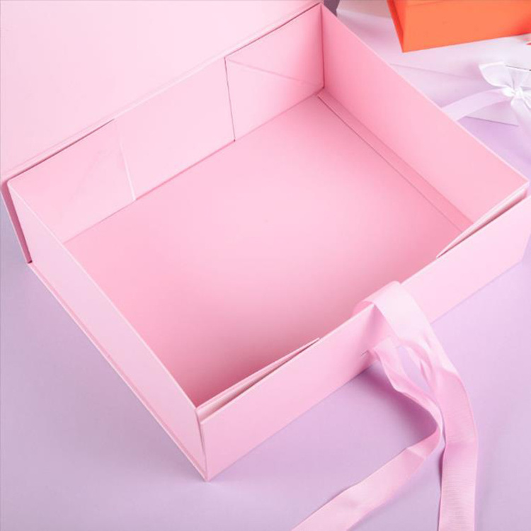 Custom wholesale pink folding packaging luxury magnetic closure gift box with ribbon