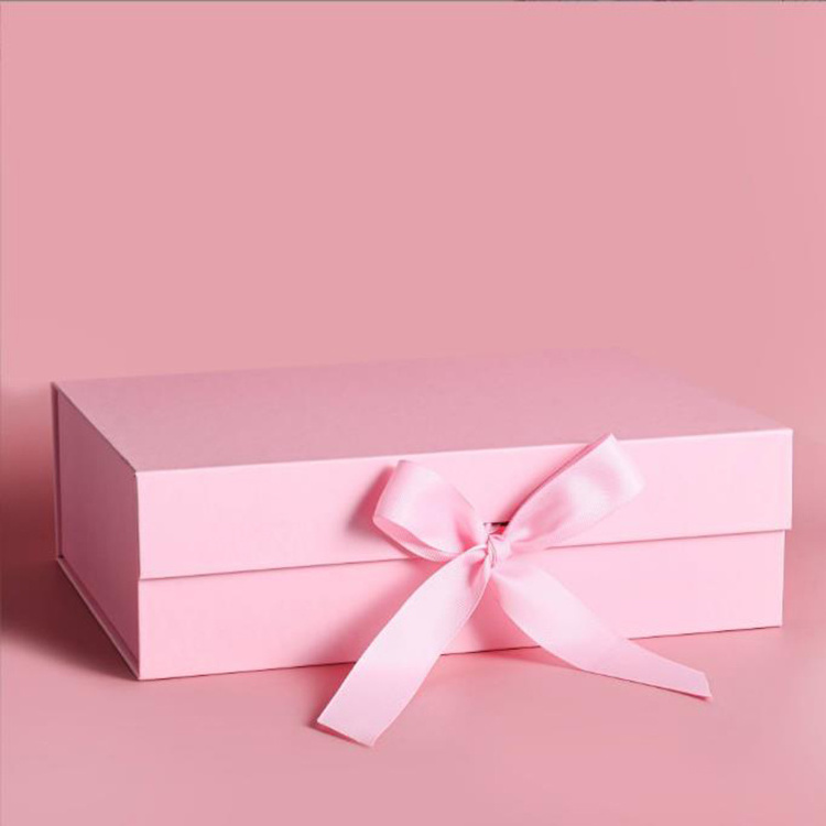 Custom wholesale pink folding packaging luxury magnetic closure gift box with ribbon