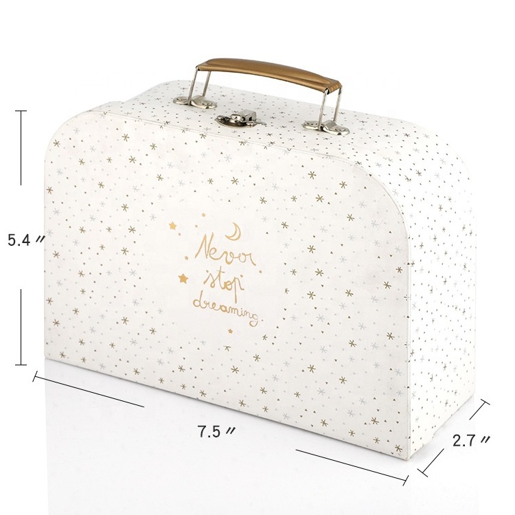 Cute Rigid Paper Box With Handle Custom New Design Handmade Paper Cardboard Suitcase Gift Box