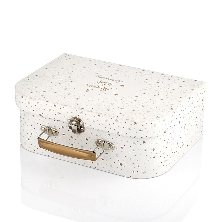 Cute Rigid Paper Box With Handle Custom New Design Handmade Paper Cardboard Suitcase Gift Box