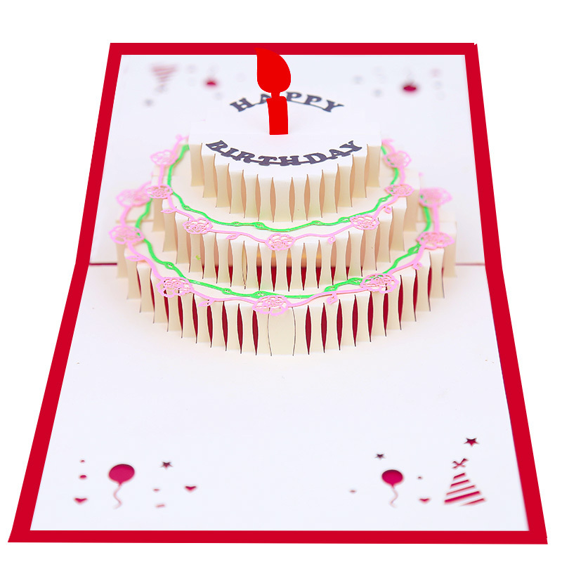 Factory Direct Sell Handmade Laser Cut 3D Printing Pop Up Paper Happy Birthday Greeting Card