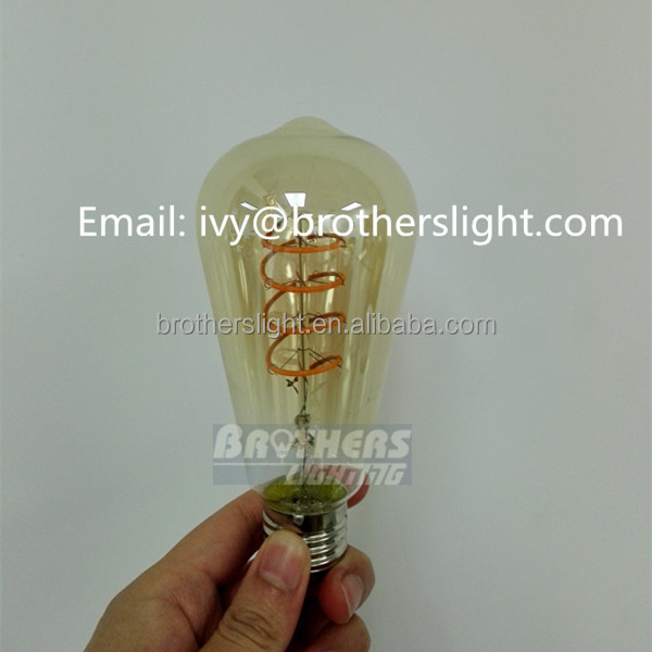 New Arrival Antique Curved LED Filaments ST64 Vintage Curved LED Filament Bulb 4W Nostalgic Curved LED Filament Bulb 220V