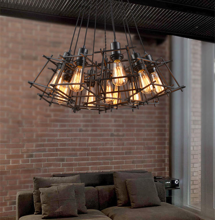 Vintage Industrial Metal Cage Loft Ceiling Lamp Edison Pendant Lights Fixtures