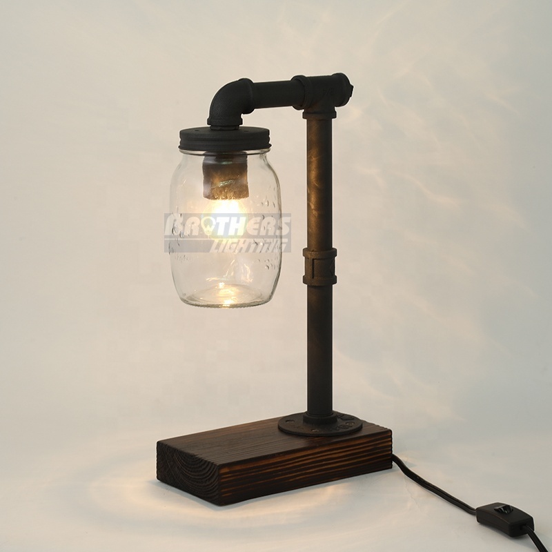 Industrial vintage desk lamp pipe table lamp industrial lighting loft table lamp with glass bottle