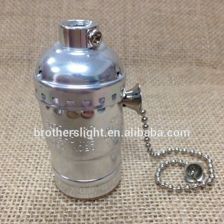 Silver antique Edison style bulb light holder zipper switch aluminum vintage retro lamp socket lamp holder