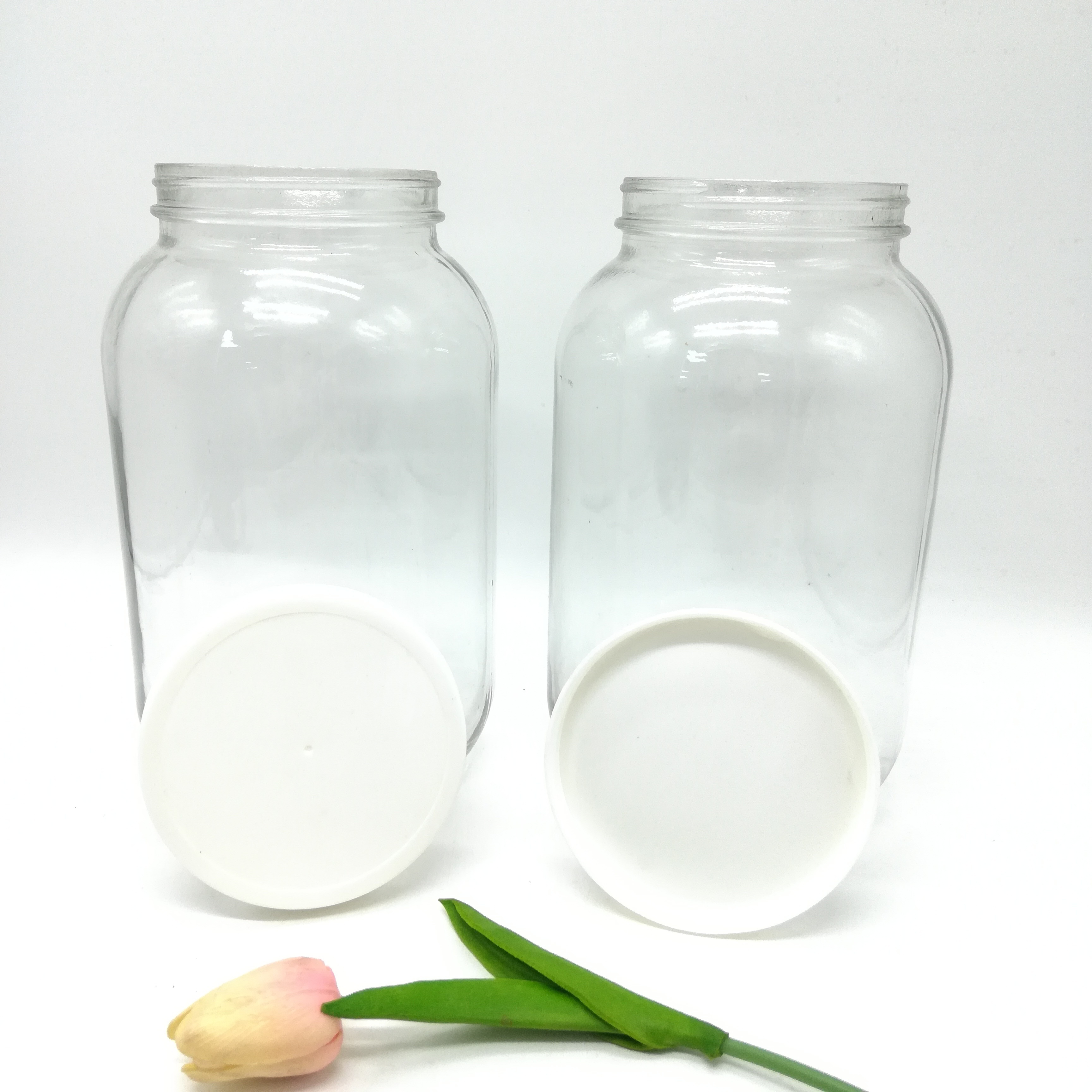 Hot sale 1 gallon big volume clear empty glass mason jars with vaccum sealed red plastic cap wholesale