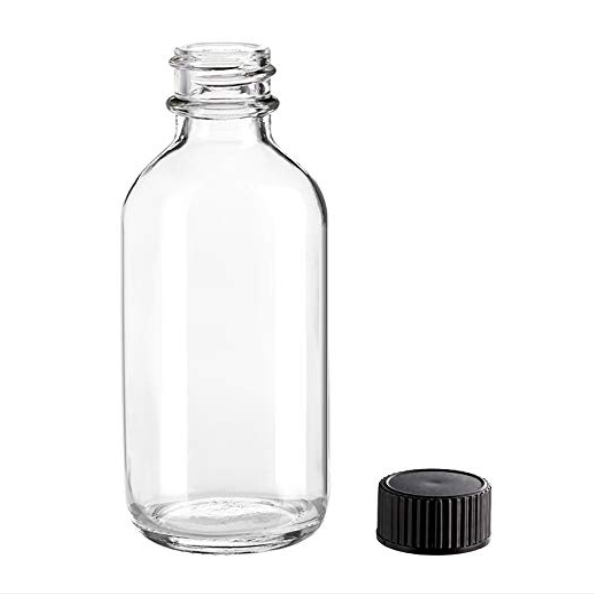 2 oz Small Clear Glass Bottles, Boston Round Sample Bottles with Black Poly Cone Cap for Potion, Juice, Ginger Shots, Oils