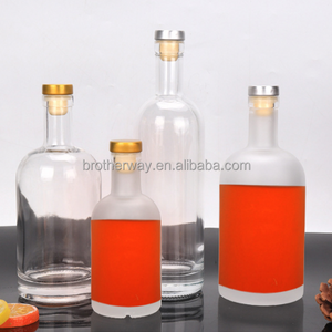 200ml 375ml 500ml 750ml 1000ml transparent round empty flint glass liquor wine Whisky Vodka tequila bottle with sealed cork lid