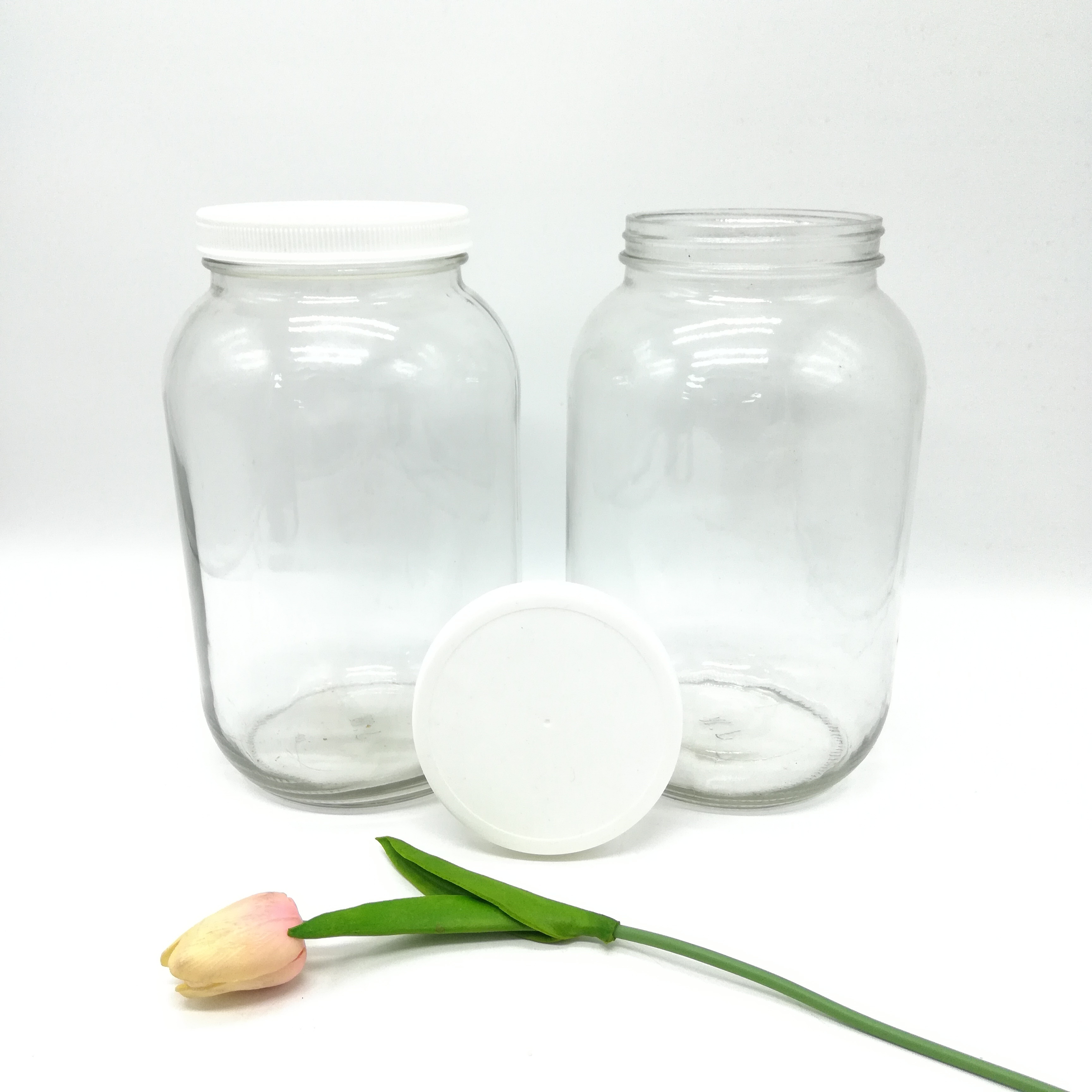 Hot sale 1 gallon big volume clear empty glass mason jars with vaccum sealed red plastic cap wholesale