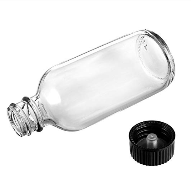 2 oz Small Clear Glass Bottles, Boston Round Sample Bottles with Black Poly Cone Cap for Potion, Juice, Ginger Shots, Oils