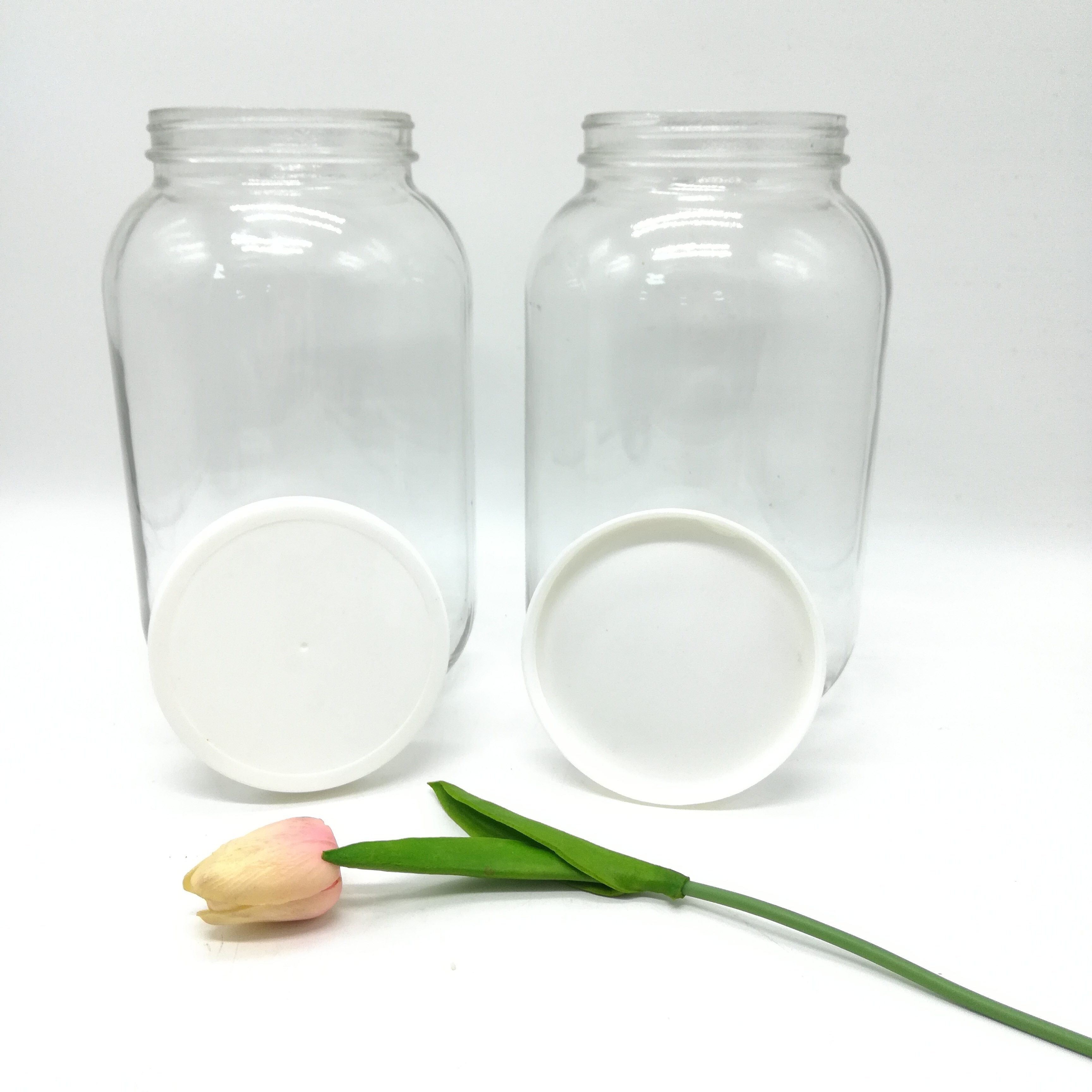 Hot sale 1 gallon big volume clear empty glass mason jars with vaccum sealed red plastic cap wholesale