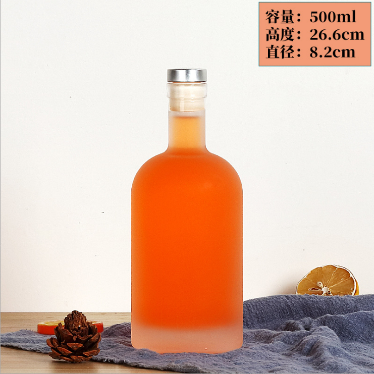 200ml 375ml 500ml 750ml 1000ml transparent round empty flint glass liquor wine Whisky Vodka tequila bottle with sealed cork lid