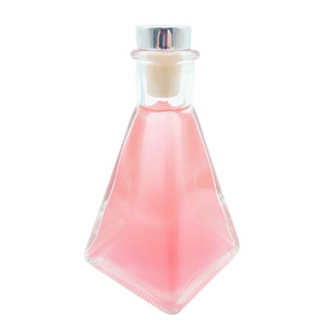 Small clear pyramid shaped square bottomed aroma diffuser glass bottles with cork lid 120ml