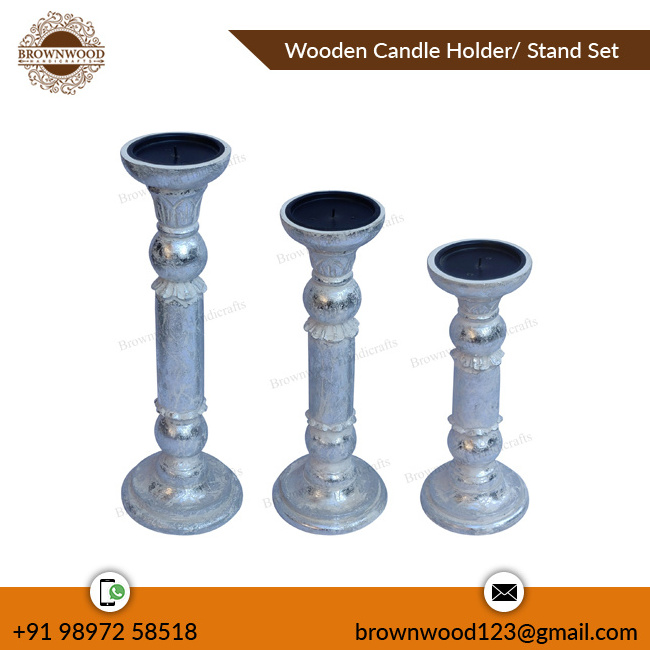 Hot Selling Premium Quality Mango Wood Candle Holder Set of 3 Elegant Design Christmas Wedding & Home Decor Candle Pillar Sets