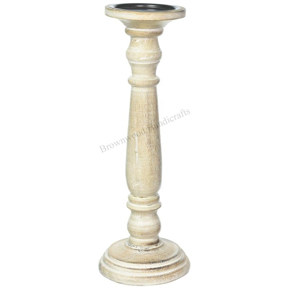 New Arrival Solid Mango Wood Large Size Candle Holder For Christmas Decoration & Wedding Decoration Wooden Candle Pillar