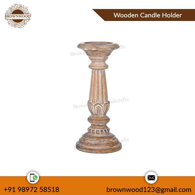 Latest Design Premium Quality White Wash Color Mango Wood Handmade Candle Holder From Indian Manufacture & Exporter