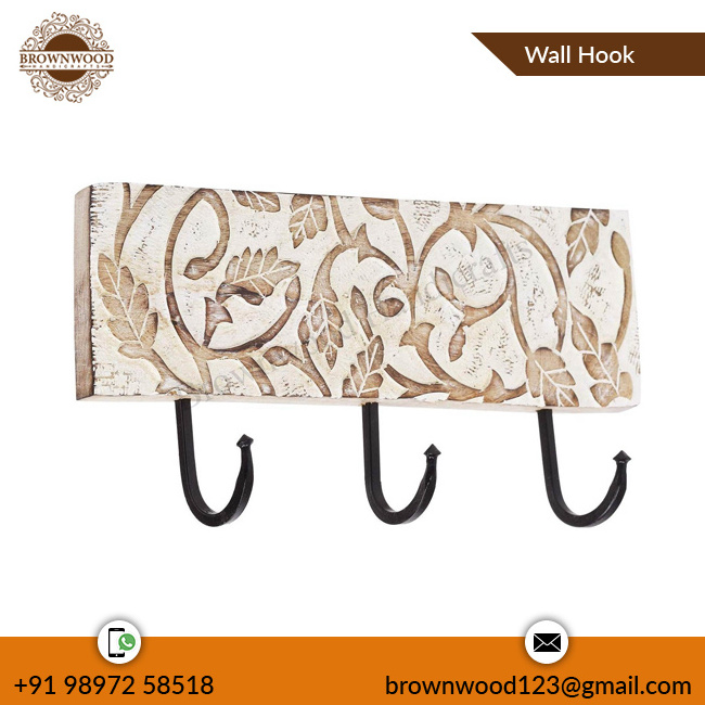 Hot Sell Elegant Design Wooden Wall Mounted Hook at Competitive Price Hand Carved Wall Hook for Hanging Cloths & Keys