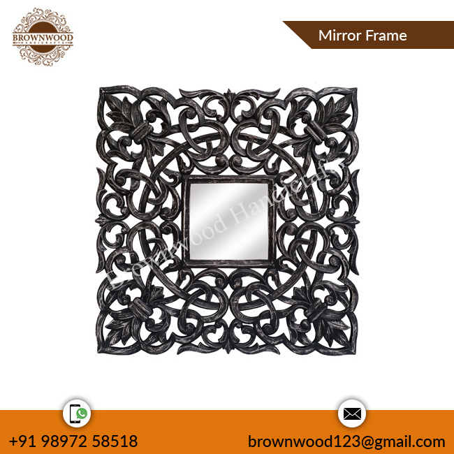 Factory Direct Sale Luxury Design Wall Decorative MDF Wood Mirror Frame Had Carved Square Shape Mirror Frame For Decor