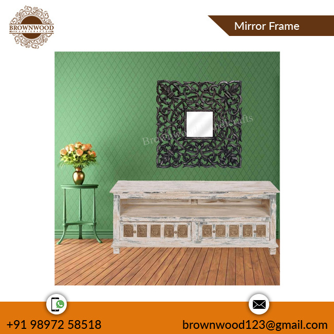 Factory Direct Sale Luxury Design Wall Decorative MDF Wood Mirror Frame Had Carved Square Shape Mirror Frame For Decor