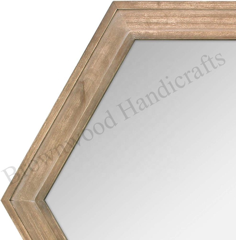 Wooden Handicrafts Artistic Hexagonal Mirror Frame Hexagon Shaped Mirror Antique Mirror Frame For Dressing Use & Decoration