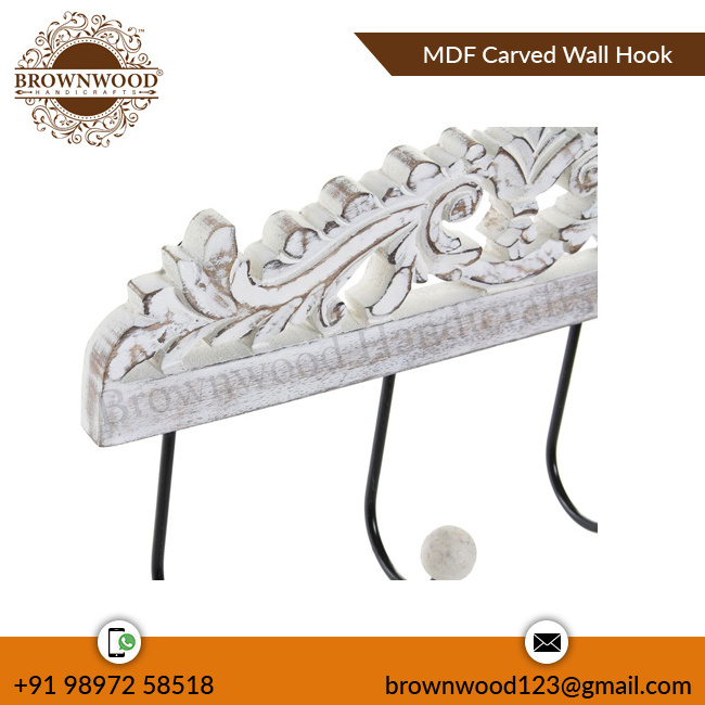 Natural High Quality 4 Hooks MDF Carved Wooden Coat Rack Clothes Hanger Wall Hook for Living Room