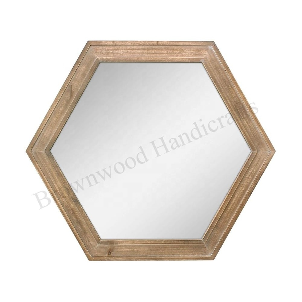 Wooden Handicrafts Artistic Hexagonal Mirror Frame Hexagon Shaped Mirror Antique Mirror Frame For Dressing Use & Decoration