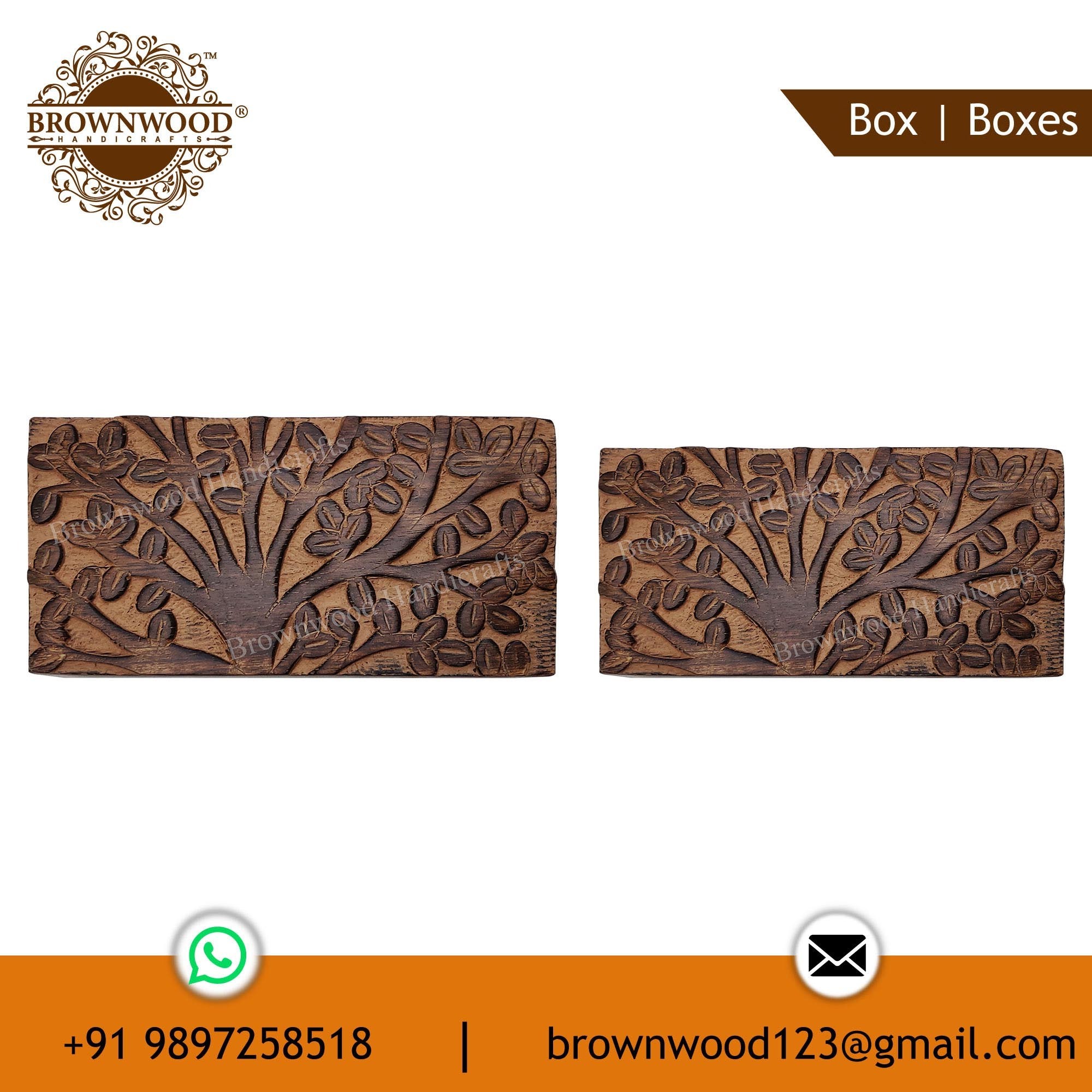 Burnt Antique Hand Carved Wooden Box Solid Mango Wood Box Set of 2 for Tabletop Decoration & Jewellery Box at Cheap Price