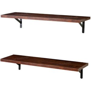 Hot Selling Antique Burnt Color Pine Wood Wall Shelf with Metal Stand: Affordable Wall Decoration From Indian Manufacturer