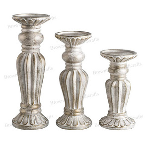 Premium Quality White Antique Color Mango wood Handmade Decorative Candle Holder Set of 3 Birthday Wedding Party Decoration