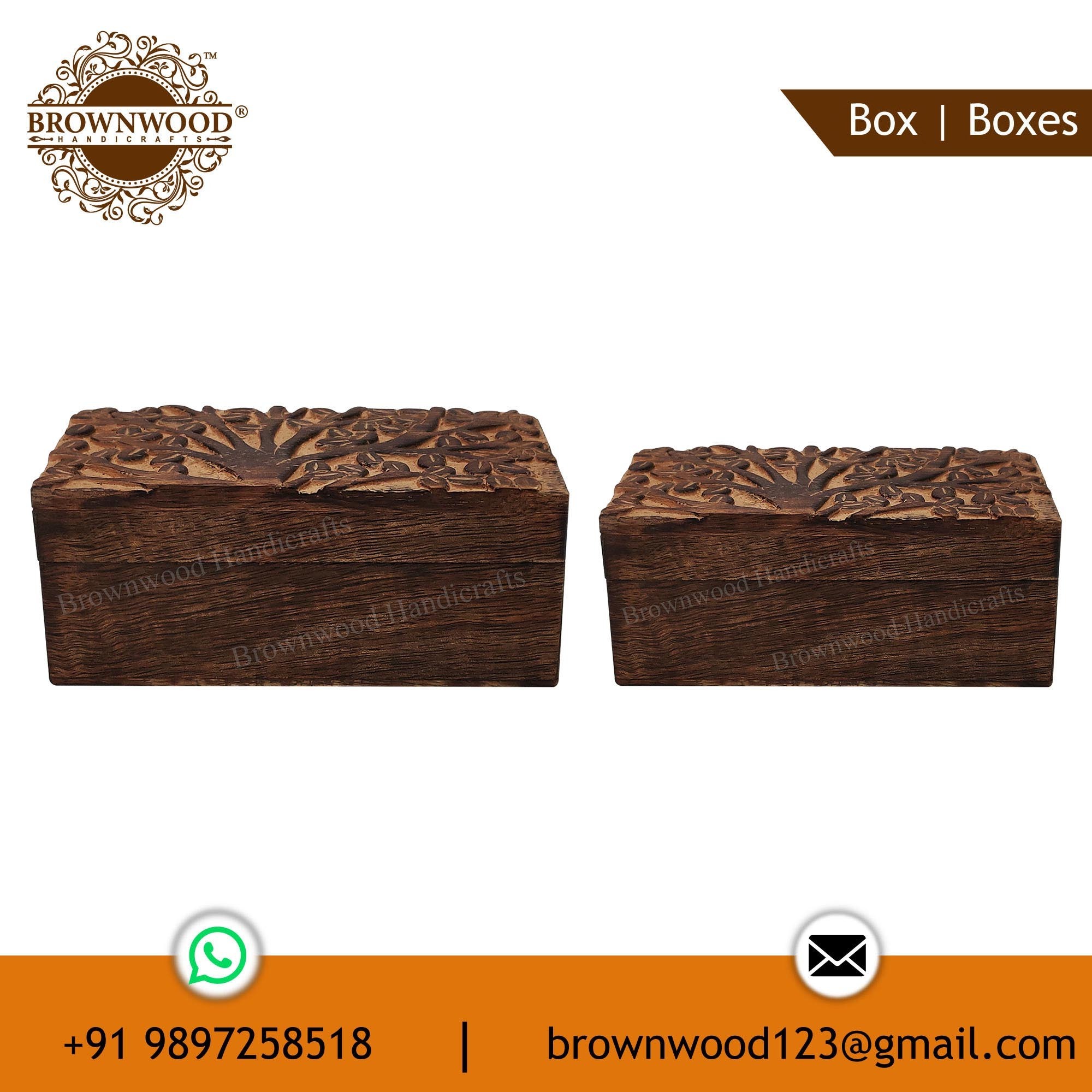 Burnt Antique Hand Carved Wooden Box Solid Mango Wood Box Set of 2 for Tabletop Decoration & Jewellery Box at Cheap Price