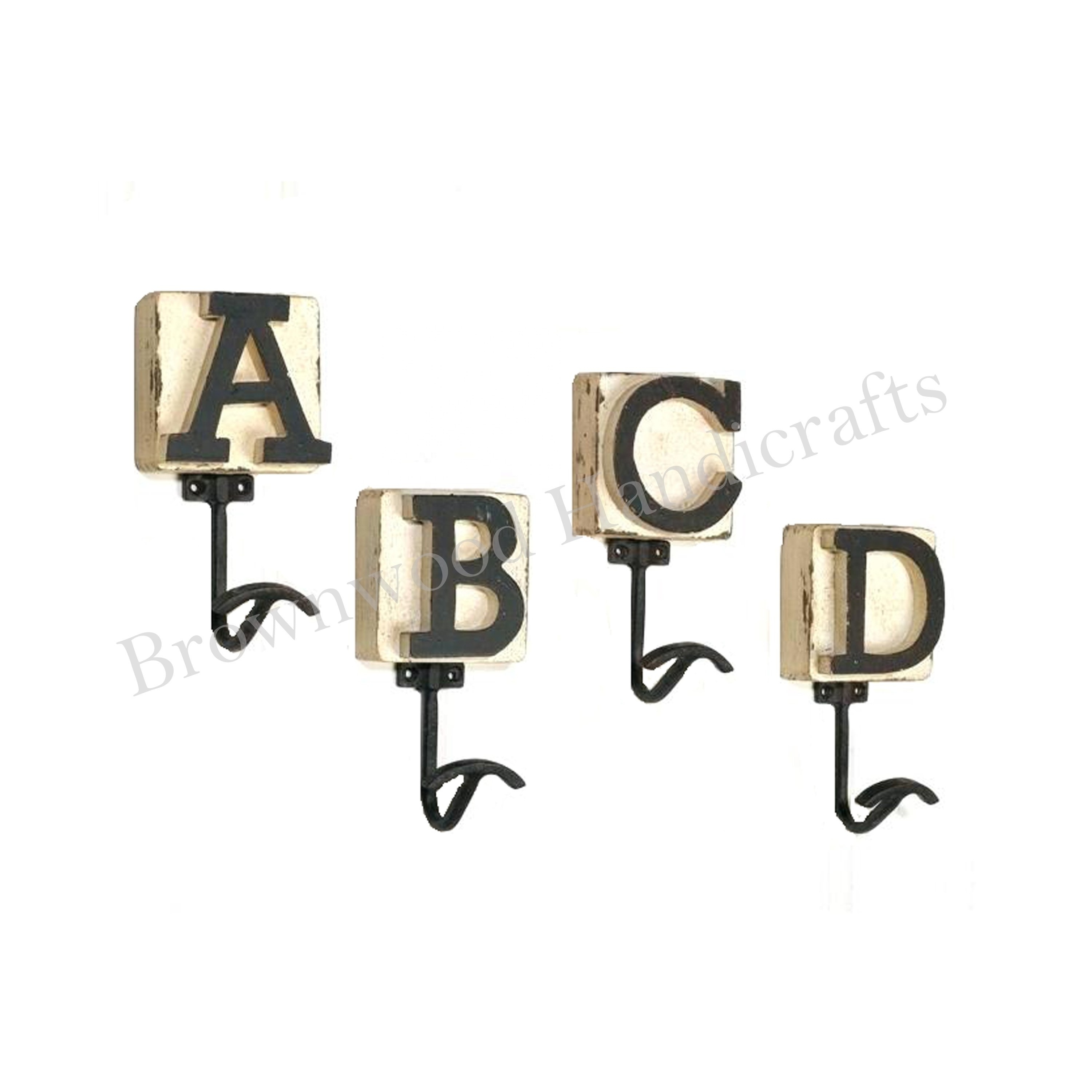 Trusted Exporter of Top Quality Wooden Alphabets Letters Decorative Mounted Wall Hook Designs Custom Wooden Wall Hooks