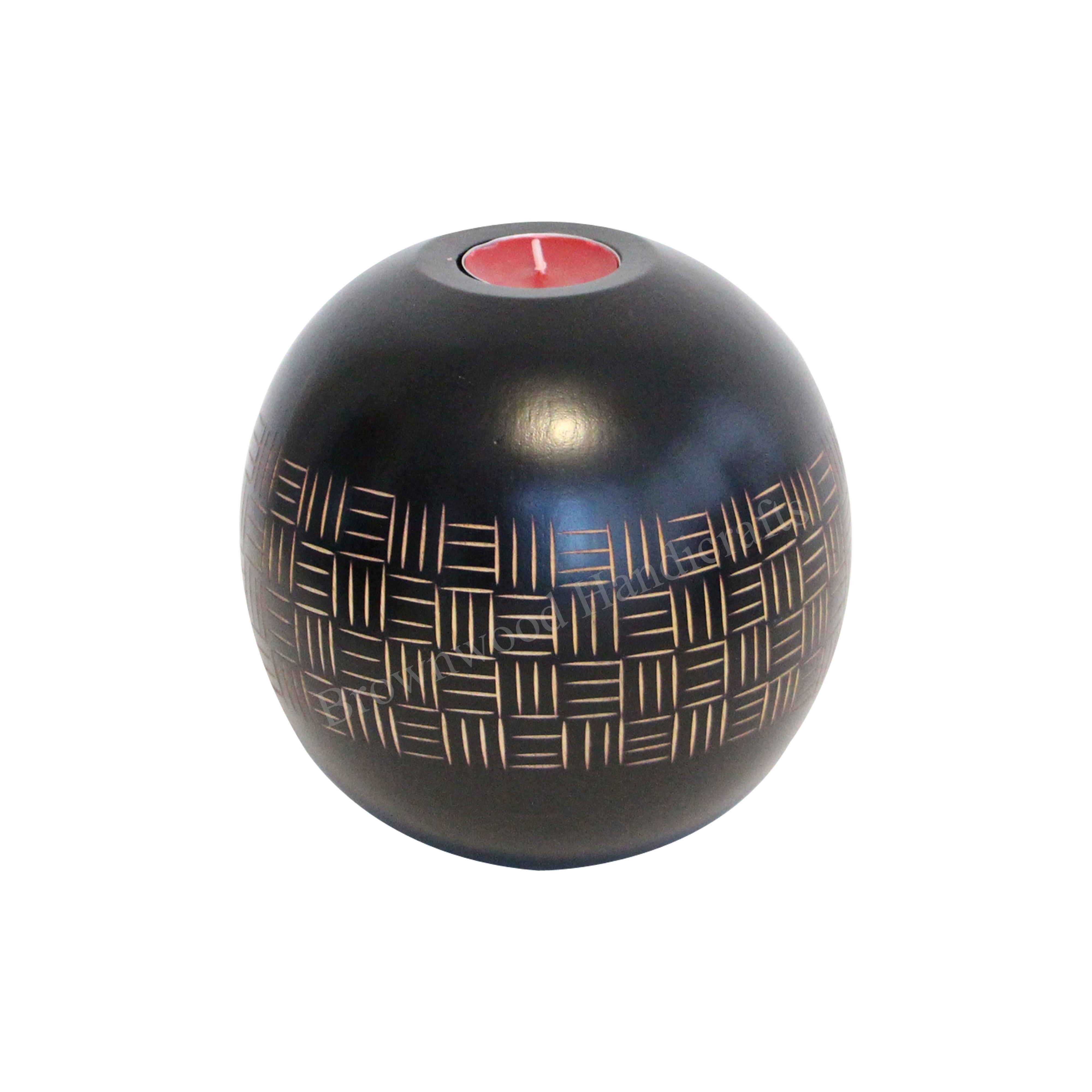 New Arrival Solid Wooden Hand Carved Round Ball Tea Light Candle Holder For Decor at Wholesale Price and Low MOQ