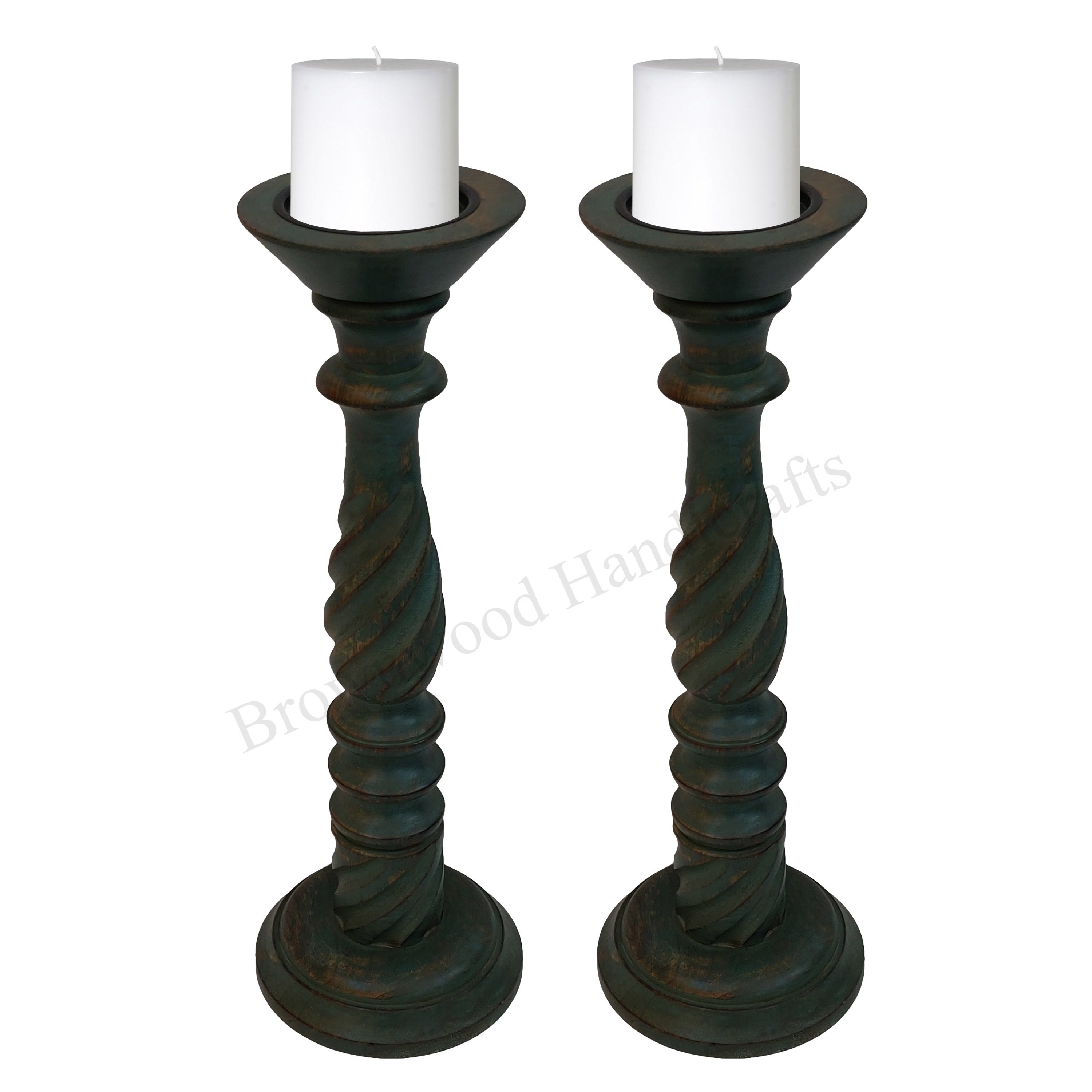 Black Silver 15 Inch Solid Mango Wood Candle Holder Set of 2 Decorative Table Top Candle Holder Pillar From Indian Manufacturer