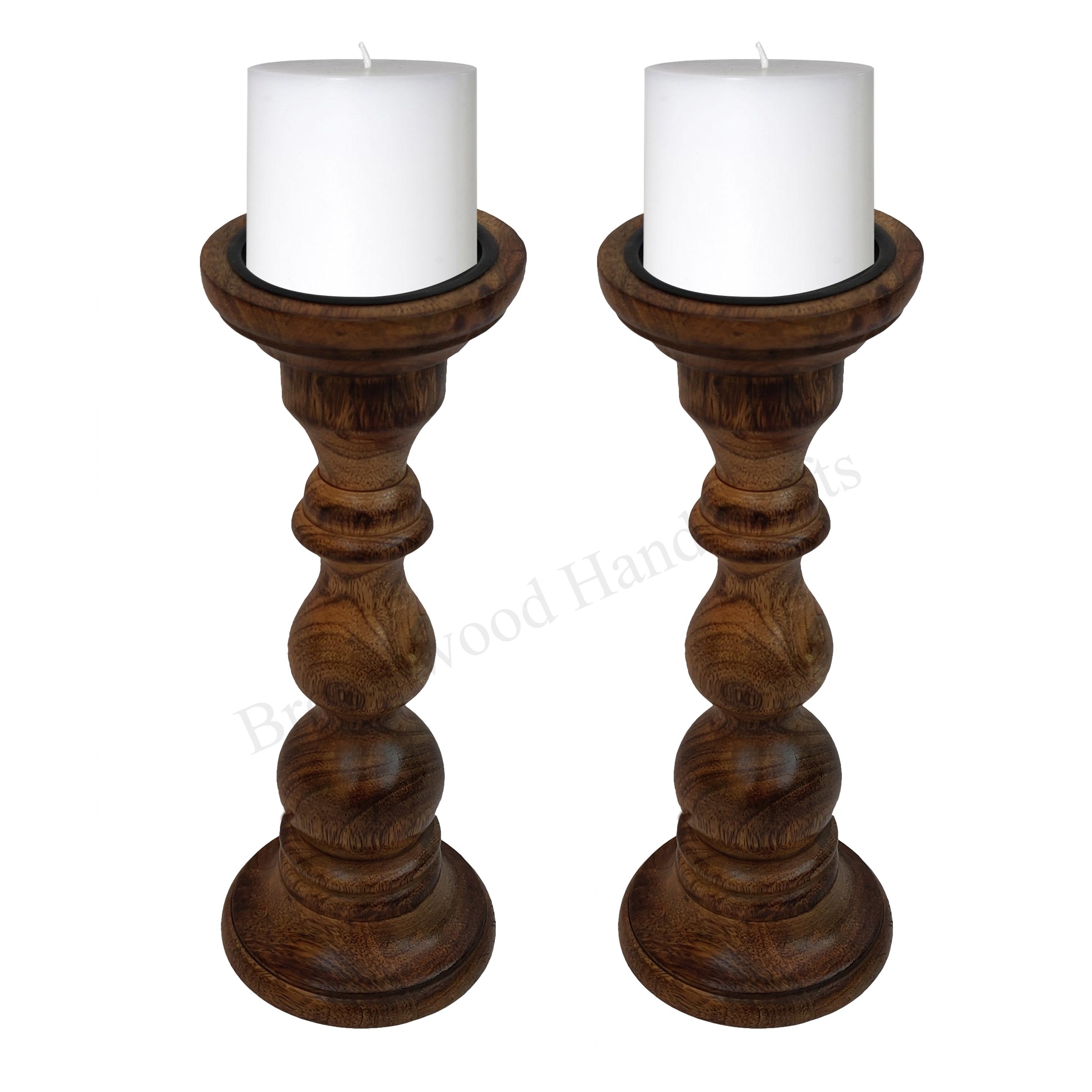 Black Silver 15 Inch Solid Mango Wood Candle Holder Set of 2 Decorative Table Top Candle Holder Pillar From Indian Manufacturer