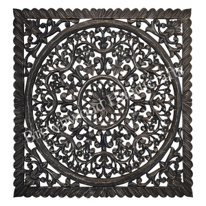 Hot Selling Black Silver Color MDF Wood Hand Carved Decorative Wall Panel 90X90 cm Antique Wooden Wall Panel For Room Decor