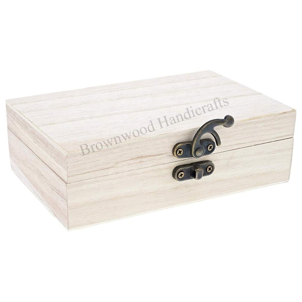 Wooden Handmade White Wash Box with Latch