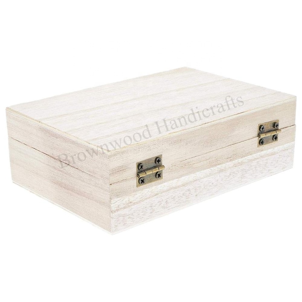 Wooden Handmade White Wash Box with Latch