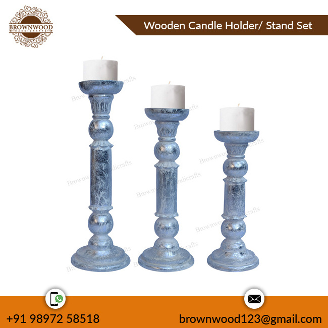 Hot Selling Premium Quality Mango Wood Candle Holder Set of 3 Elegant Design Christmas Wedding & Home Decor Candle Pillar Sets