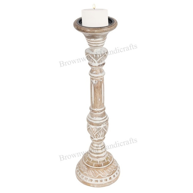 Latest Design Premium Quality White Wash Color Mango Wood Handmade Candle Holder From Indian Manufacture & Exporter