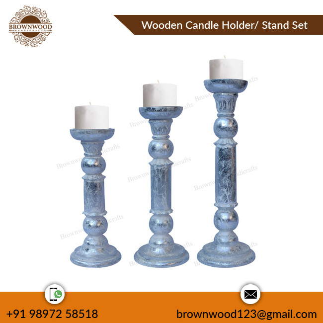 Hot Selling Premium Quality Mango Wood Candle Holder Set of 3 Elegant Design Christmas Wedding & Home Decor Candle Pillar Sets